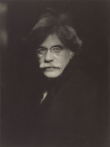 Alfred Stieglitz  American, negative 1907, print 1930  Gelatin silver print 9 3/4 x 7 1/4 in. All I know about myself is that I am an honest workman.--And that good workmanship is ever a passion with me.--And as I age the passion becomes more intense. Borders on mania.  Alfred Stieglitz wrote this description of himself to a friend in 1920. Can that self-portrait in words be reconciled with the photographic self-portrait of a younger Stieglitz, made thirteen years earlier in his career? Here he appears as an intense, determined man, possibly passionate but hardly manic. The intensity of his bespectacled gaze, a metaphor for his visionary career, suggests the skill that he described and that he applied to his trade.  Some twenty years after he made the negative, Stieglitz still thought this photograph faithfully portrayed him; he then made this print as a gift for his wife, the painter Georgia O'Keeffe.